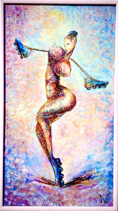 Painting titled "“ROLLER”" by Natia Vardosanidze (NV), Original Artwork, Oil Mounted on Wood Stretcher frame