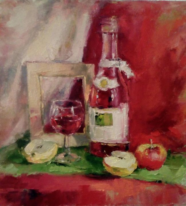 Painting titled "Малиновое вино" by Natalia Fedoseeva, Original Artwork, Oil