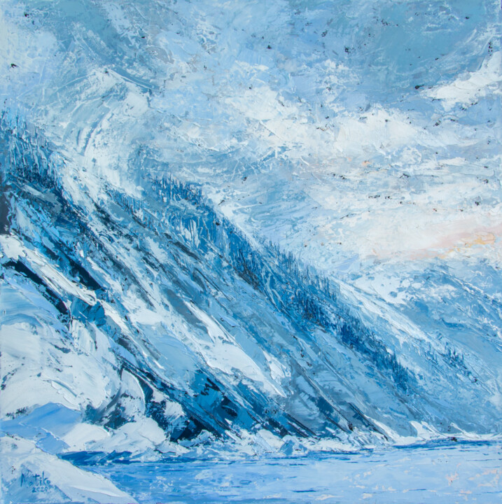 Painting titled "View of the winter…" by Natiko, Original Artwork, Oil Mounted on Wood Stretcher frame