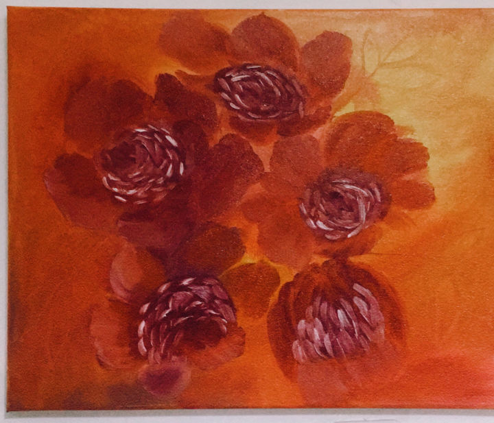 Pittura intitolato "peonies on fire" da Tal Man, Opera d'arte originale, Olio