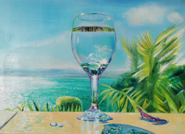 Painting titled "glass" by Huber (Lapinus) Natalia, Original Artwork, Oil