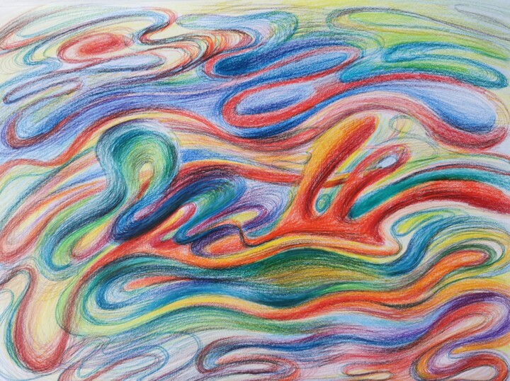 Картина под названием "Welle" - Huber (Lapinus) Natalia, Подлинное произведение искусства, Цветные карандаши
