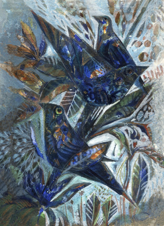 Pintura intitulada "Birds in the Orchard" por Nato Gomes, Obras de arte originais, Acrílico