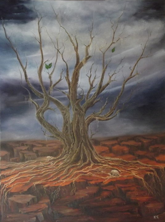 Painting titled "Baum der Erkenntnis" by Nataly Schirokov, Original Artwork, Oil