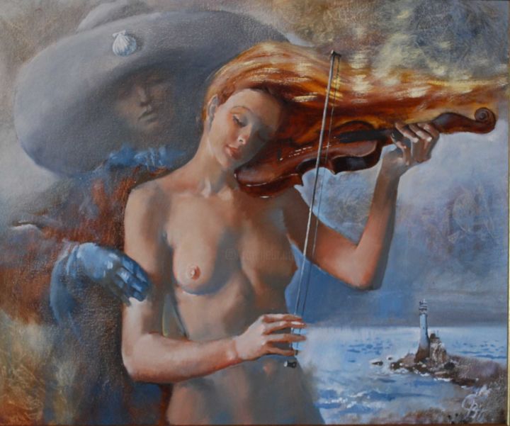 Картина под названием "сирена" - Natalia Bryliova, Подлинное произведение искусства, Масло