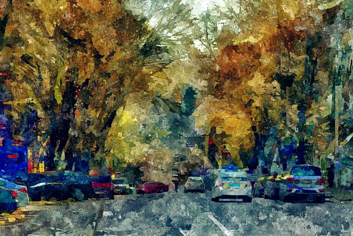 Digital Arts titled "Cityscape city stre…" by Oksa Ok, Original Artwork, Digital Painting