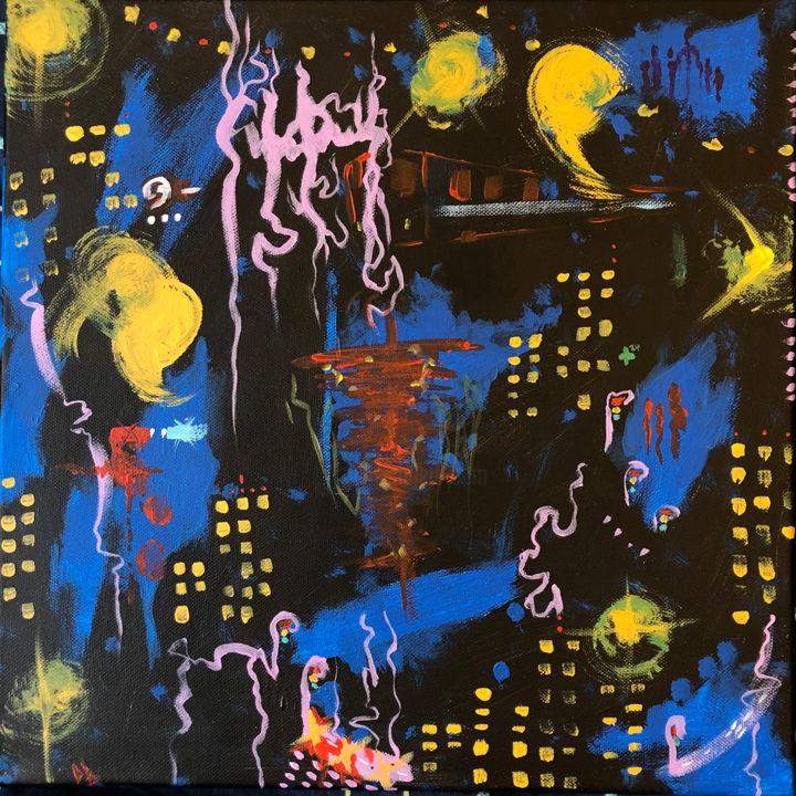 Painting titled "Russa doomer city" by Mary Grief, Original Artwork, Acrylic