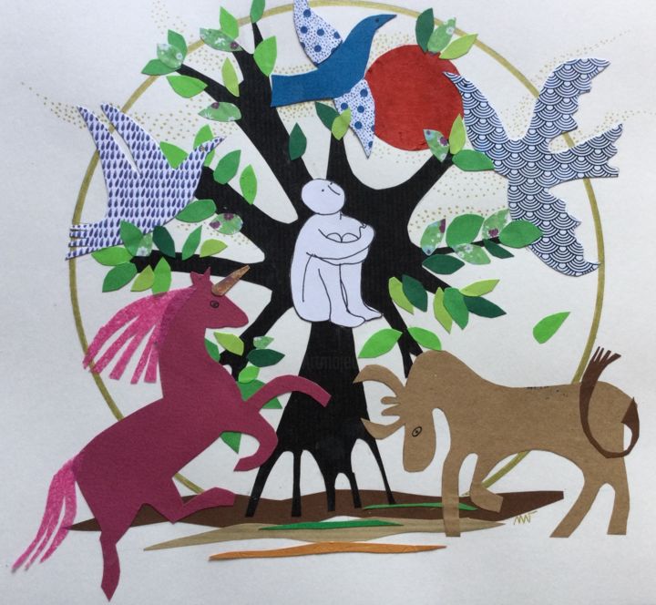 Collages titled "Un jour un arbre" by Nathalie Vanlaer, Original Artwork, Collages