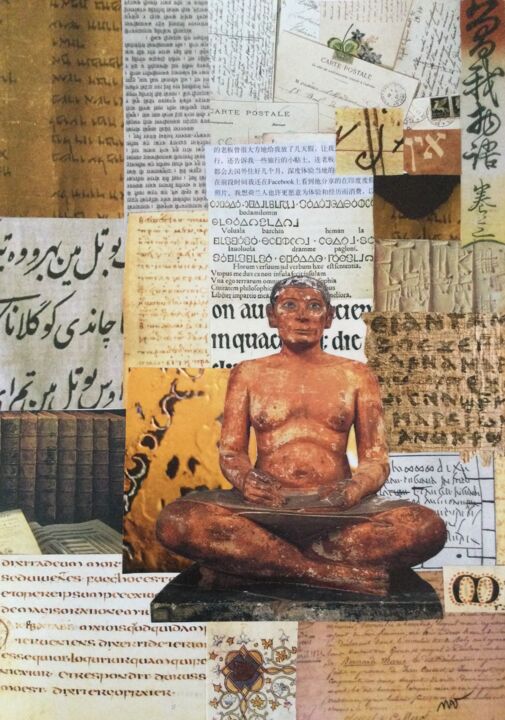 Collages intitolato "Le scribe" da Nathalie Vanlaer, Opera d'arte originale, Collages