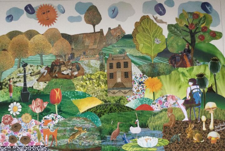 Collages intitulée "Le village des sais…" par Nathalie Vanlaer, Œuvre d'art originale, Collages