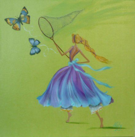 La chasse aux papillons Peinture par Naty | Artmajeur
