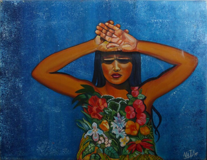 Peinture intitulée "robe de fleur" par Natydelhommé, Œuvre d'art originale, Huile