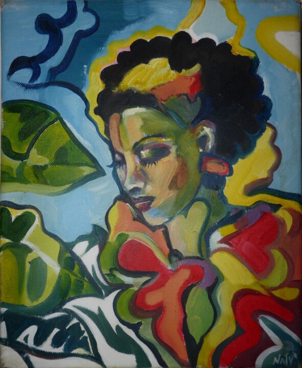 Painting titled "Femme fleur" by Natydelhommé, Original Artwork, Oil