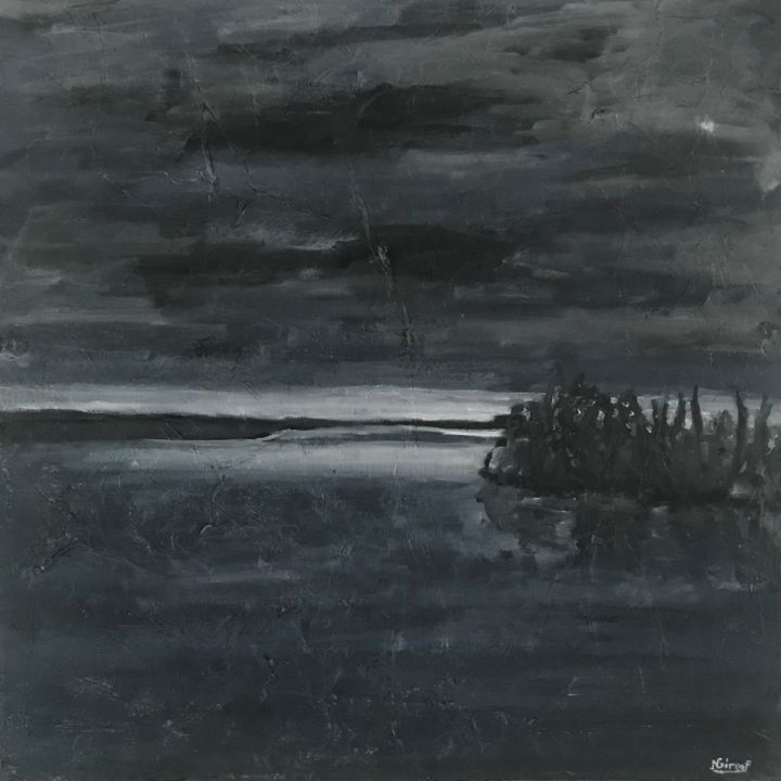 Pintura titulada "paysage à la tombée…" por Nadia Girouf, Obra de arte original, Acrílico