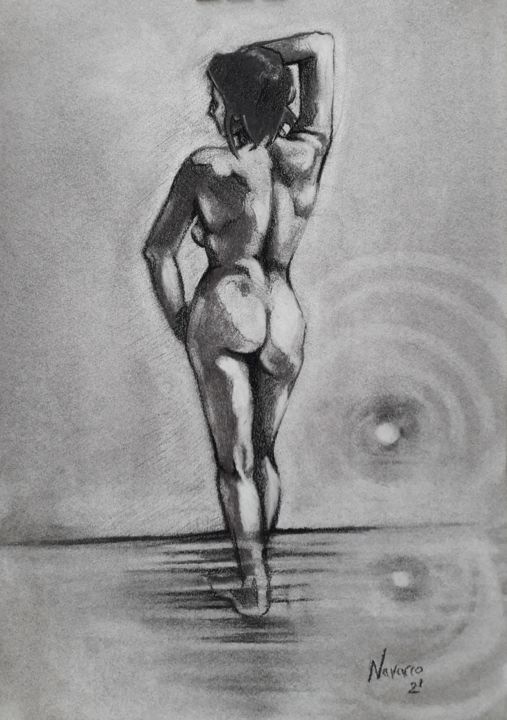 图画 标题为“Study of a Nudo” 由Franco Navarro, 原创艺术品, 木炭