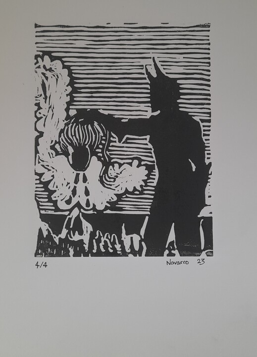 "Let's blame the Dev…" başlıklı Baskıresim Franco Navarro tarafından, Orijinal sanat, Linocut