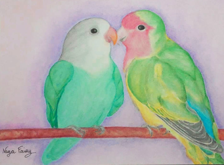 Desenho intitulada "Le couple d'insépar…" por Naya Fairy, Obras de arte originais, Pastel