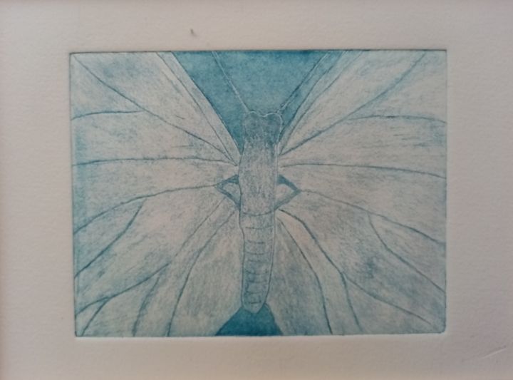 Estampas & grabados titulada "Mariposa azul" por Nayeli, Obra de arte original, Aguafuerte