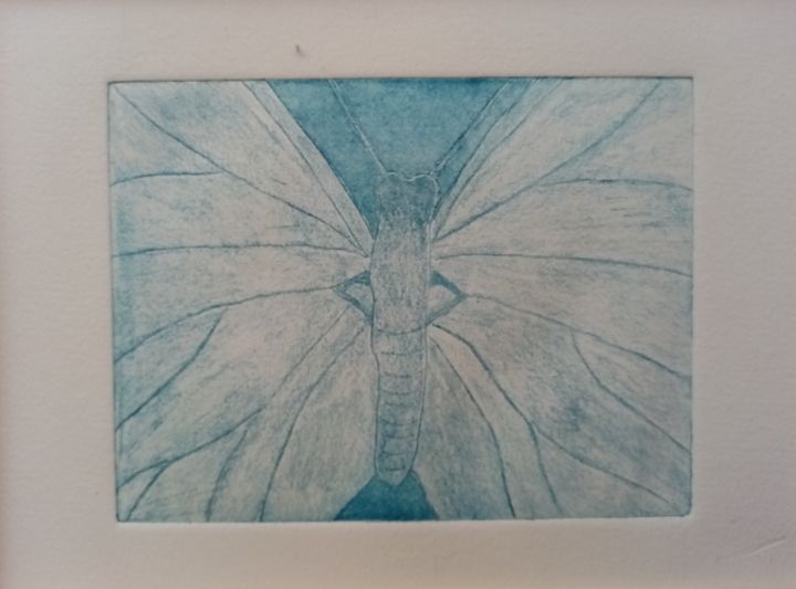 Printmaking titled "Mariposa azul" by Nayeli, Original Artwork, Etching