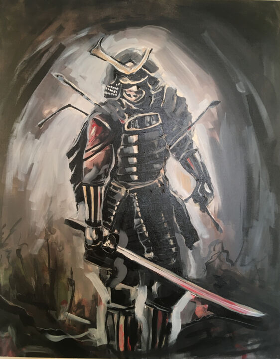 Painting titled "Samurai on the batt…" by Nazar Tuvakov, Original Artwork, Acrylic