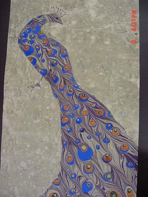 Картина под названием "tavus kusu" - Marbling Paper, Подлинное произведение искусства