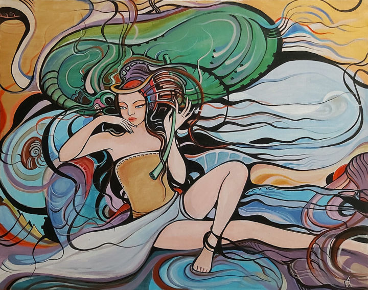 Painting titled "Sea fairy" by Nino Bitsadze, Original Artwork, Acrylic