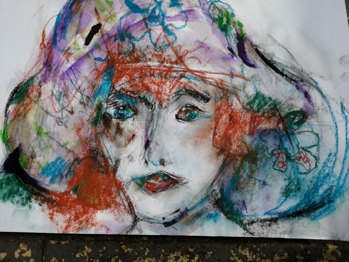 Dibujo titulada "elle couleurs" por Hiris, Obra de arte original, Carbón