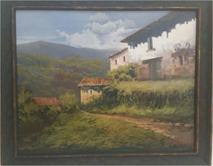 Painting titled "Pueblos de hoy" by Nieves Calderon, Original Artwork, Oil