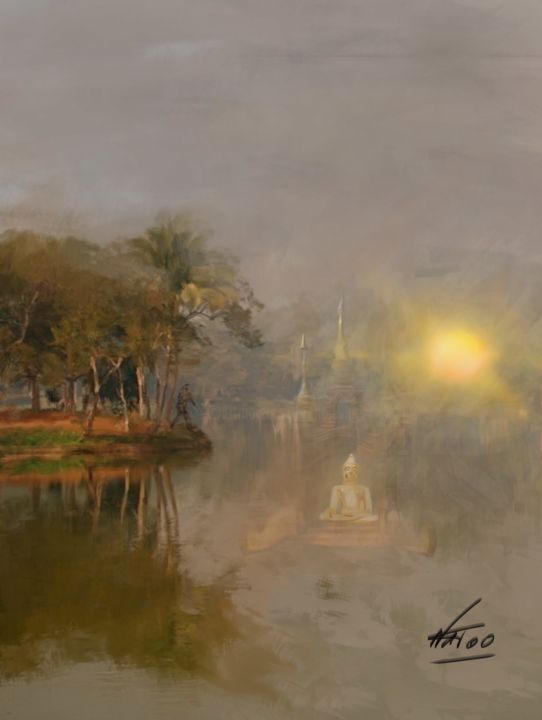 Digital Arts titled "Birmanie" by Natoo, Original Artwork, Digital Painting