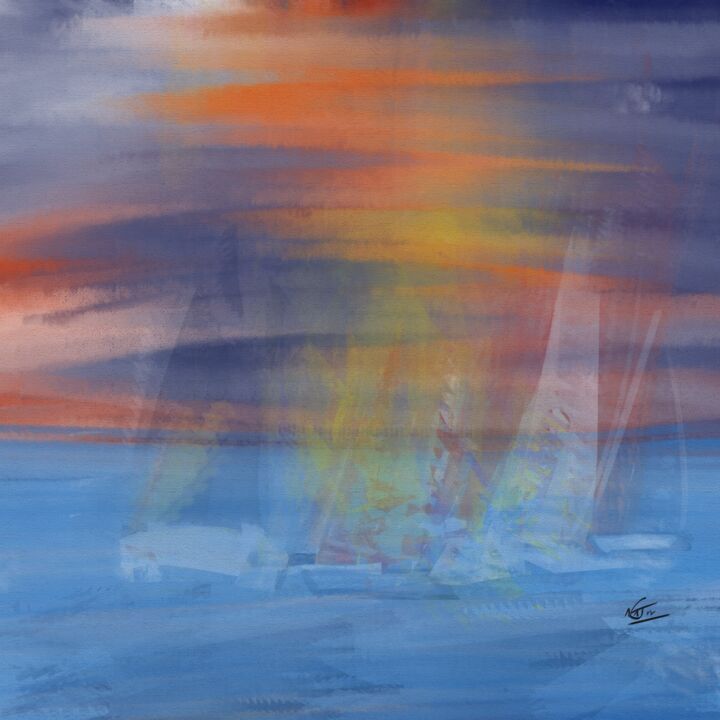 Digital Arts titled "Les voiles" by Natoo, Original Artwork, Digital Painting