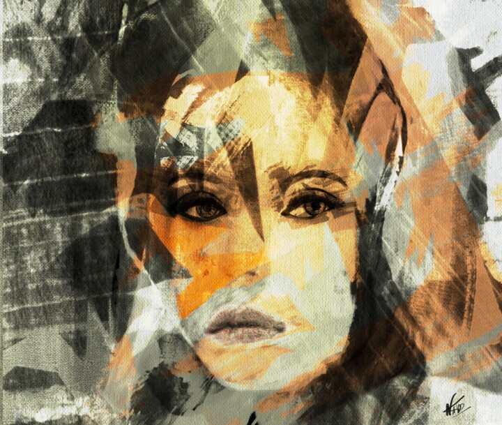 Digitale Kunst mit dem Titel "Miley" von Natoo, Original-Kunstwerk, Digitale Malerei Auf Aluminium montiert