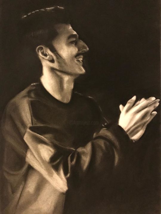 Drawing titled "Jahan" by Nathalie Crocetti, Original Artwork, Charcoal