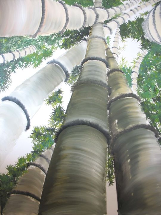 Peinture intitulée "BAMBOO'S FOREST" par Nea Borgel, Œuvre d'art originale, Huile Monté sur Châssis en bois