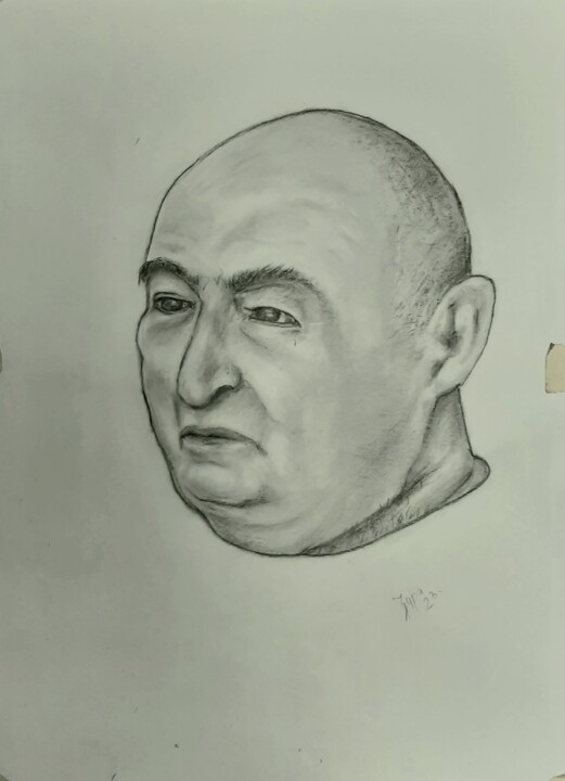 Drawing titled "Portret 1" by Djura, Original Artwork, Charcoal