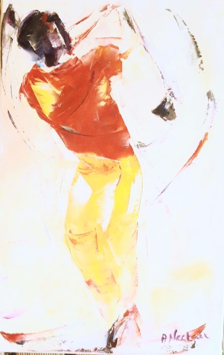 Painting titled "Petit golfeur" by Annie Nectoux, Original Artwork, Oil