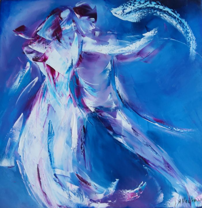 Schilderij getiteld "Nuit bleue" door Annie Nectoux, Origineel Kunstwerk, Olie