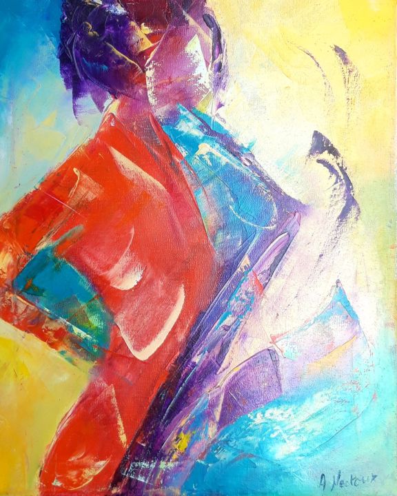 Schilderij getiteld "Saxophone" door Annie Nectoux, Origineel Kunstwerk, Olie