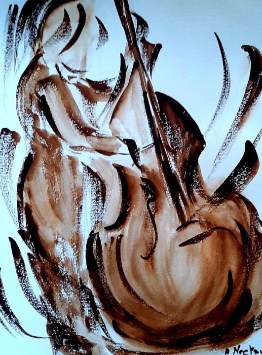 Pintura intitulada "Violoncelliste" por Annie Nectoux, Obras de arte originais, Aquarela