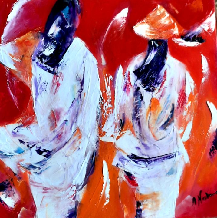 Schilderij getiteld "Deux femmes" door Annie Nectoux, Origineel Kunstwerk, Olie