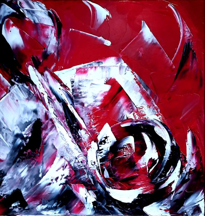 Картина под названием "En rouge et blanc" - Annie Nectoux, Подлинное произведение искусства, Масло