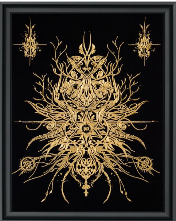 Art textile intitulée "Floralis Alchemy" par Ned, Œuvre d'art originale, Broderie Monté sur Châssis en bois