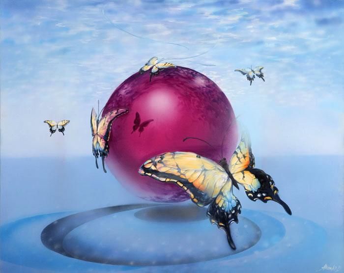Painting titled "Butterfly circle" by Neda Vassileva, Original Artwork, Oil