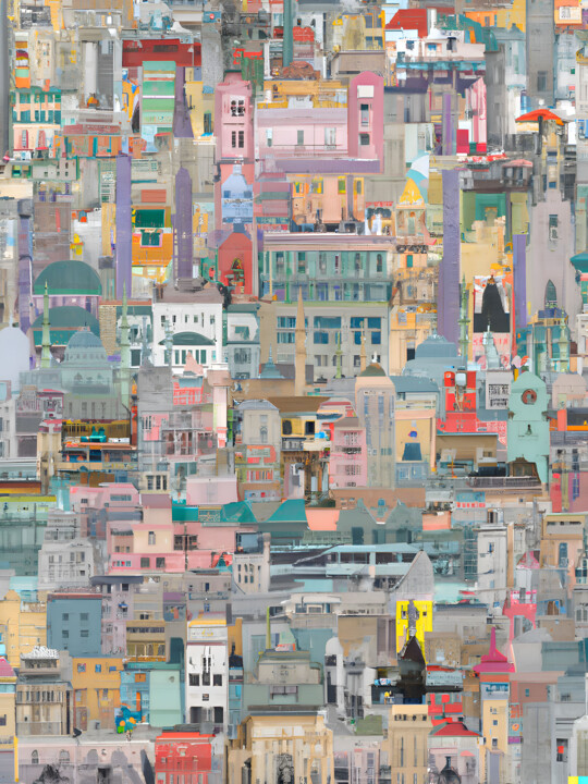 「Levant Cityscape #1…」というタイトルのデジタルアーツ Nedaa Eliasによって, オリジナルのアートワーク, 2Dデジタルワーク