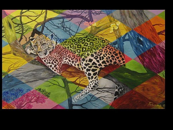 Peinture intitulée "Resting leopard" par Nedimska, Œuvre d'art originale, Huile