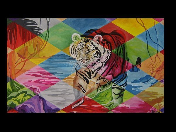 Peinture intitulée "Tiger in action" par Nedimska, Œuvre d'art originale, Huile