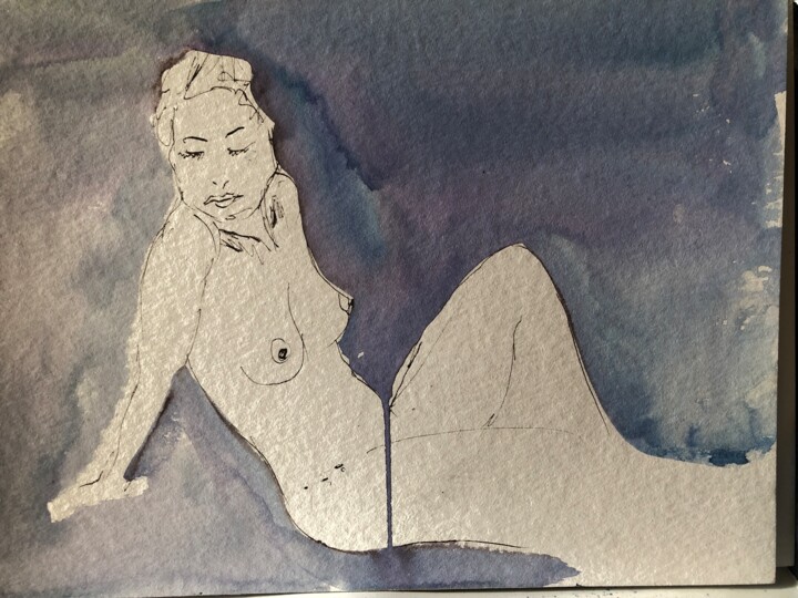 Painting titled "Femme detendue" by Nedja, Original Artwork, Watercolor