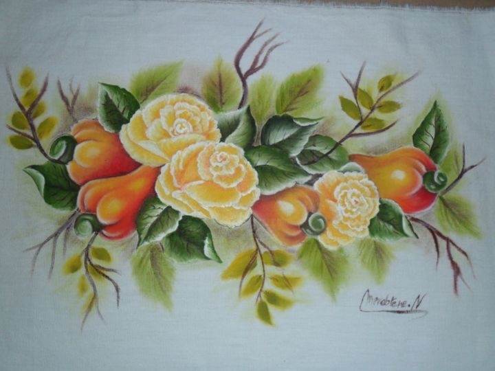 Ζωγραφική με τίτλο "roses d'été" από Nedjoua, Αυθεντικά έργα τέχνης, Λάδι