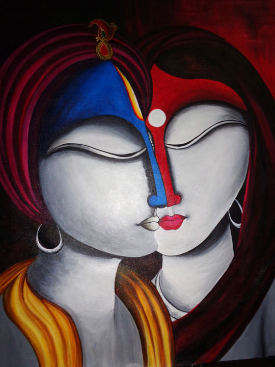 Pittura intitolato "Spiritual Fusion" da Mrs Neeraj- India, Opera d'arte originale, Acrilico
