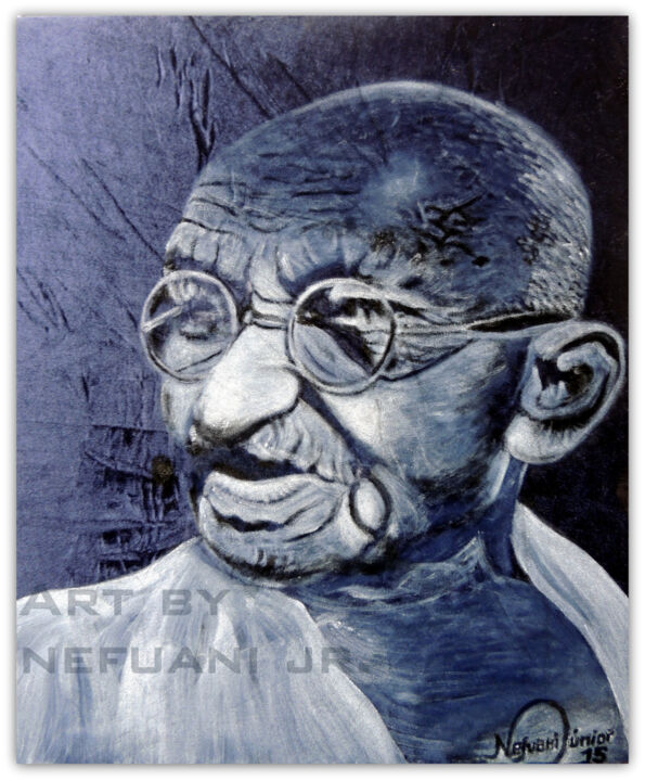 Painting titled "Gandhi Creative Por…" by Nefwani Junior, Original Artwork, Oil