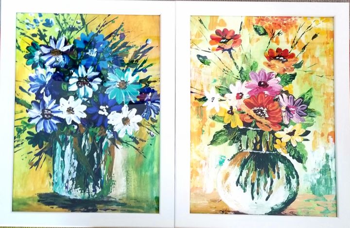Painting titled "Flower knife painti…" by Neha Dubey, Original Art, Acrylic